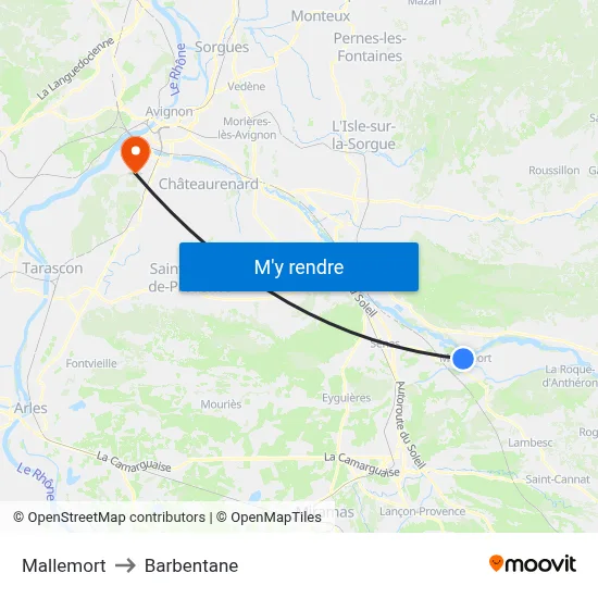 Mallemort to Barbentane map