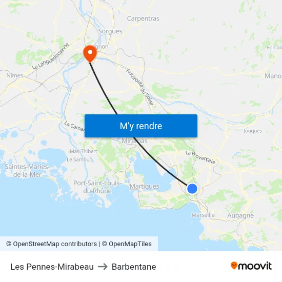 Les Pennes-Mirabeau to Barbentane map