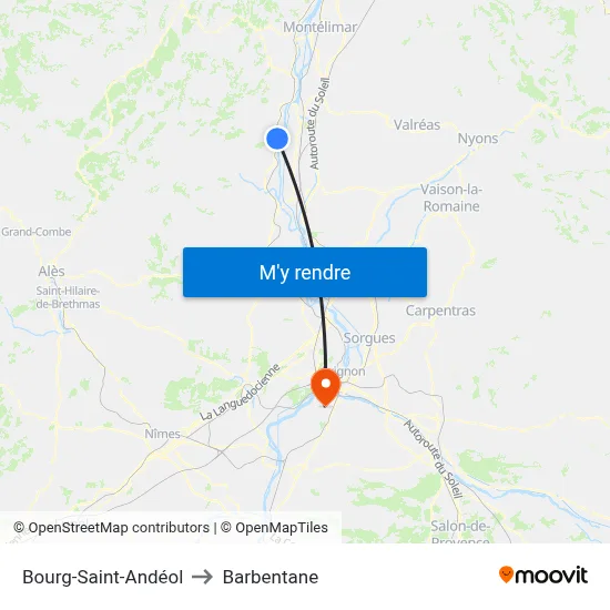 Bourg-Saint-Andéol to Barbentane map