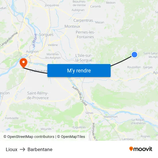 Lioux to Barbentane map