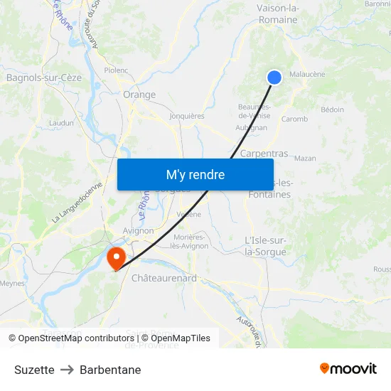 Suzette to Barbentane map