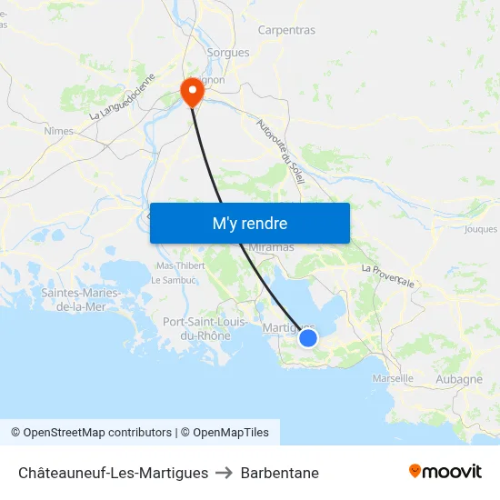 Châteauneuf-Les-Martigues to Barbentane map