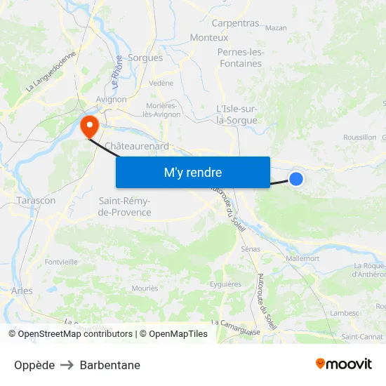 Oppède to Barbentane map