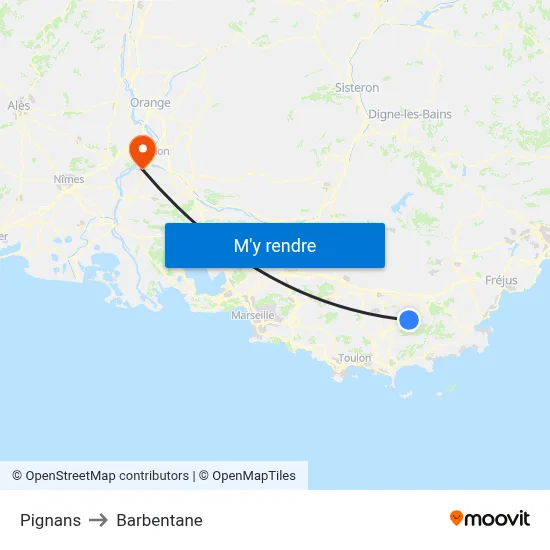 Pignans to Barbentane map