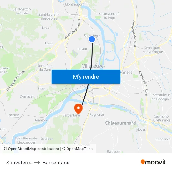 Sauveterre to Barbentane map
