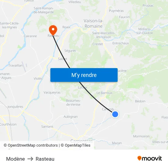 Modène to Rasteau map