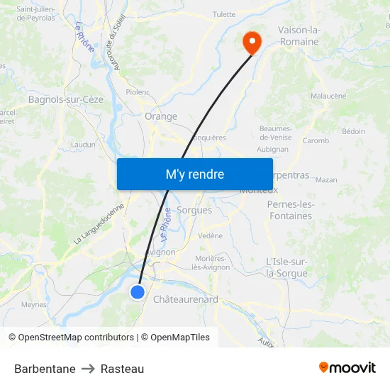 Barbentane to Rasteau map