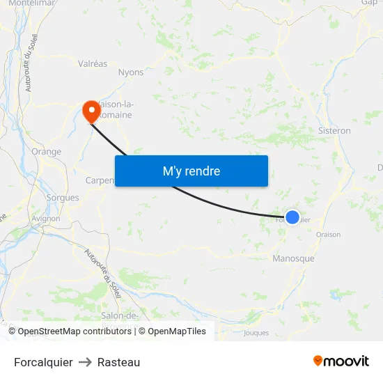 Forcalquier to Rasteau map