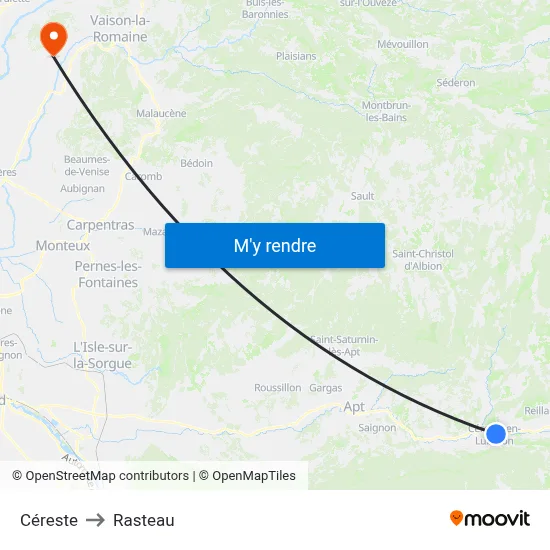 Céreste to Rasteau map