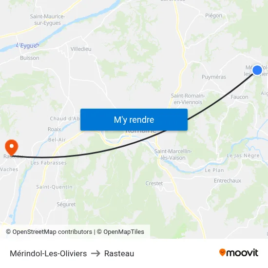 Mérindol-Les-Oliviers to Rasteau map