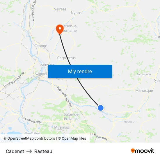 Cadenet to Rasteau map