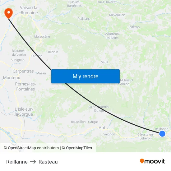 Reillanne to Rasteau map