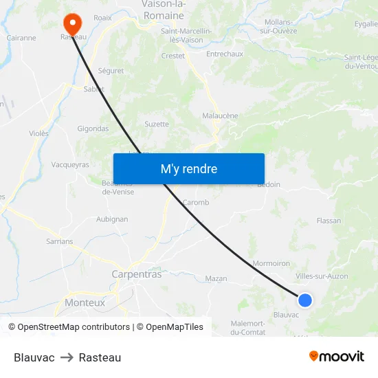 Blauvac to Rasteau map