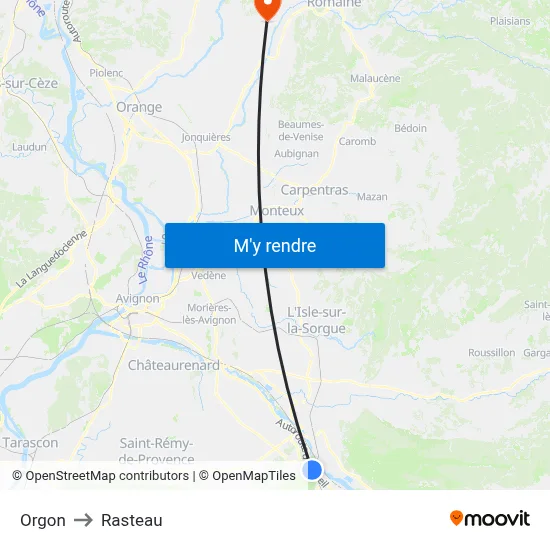 Orgon to Rasteau map