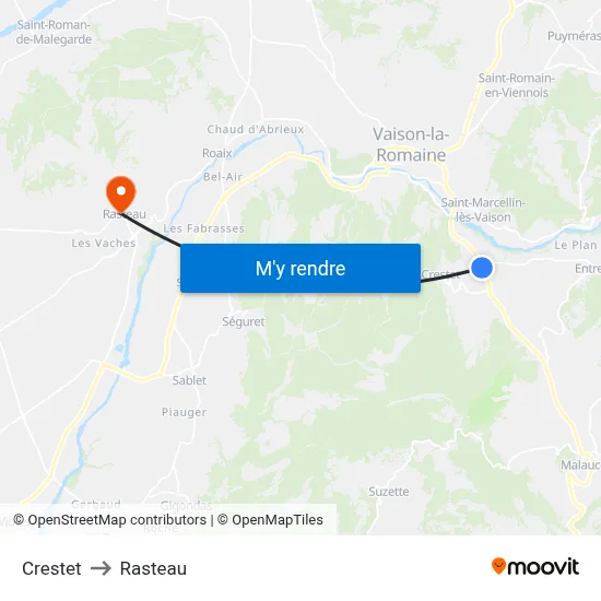 Crestet to Rasteau map