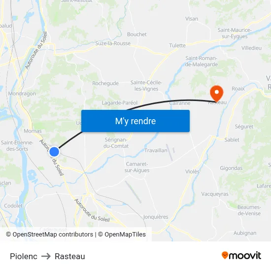 Piolenc to Rasteau map