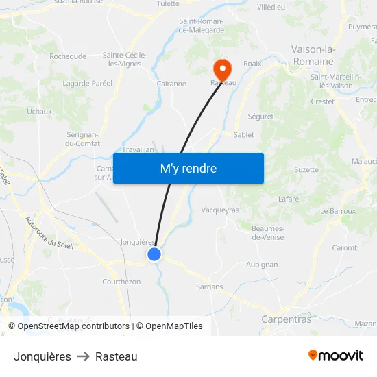 Jonquières to Rasteau map