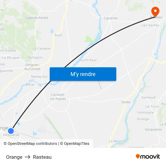 Orange to Rasteau map