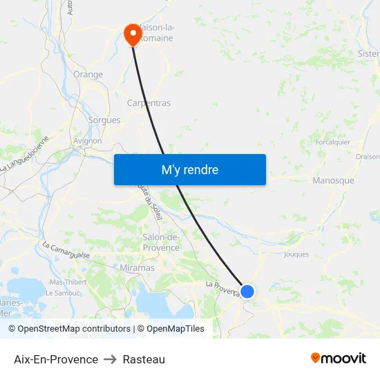 Aix-En-Provence to Rasteau map