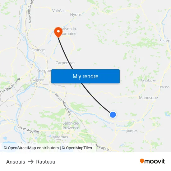 Ansouis to Rasteau map