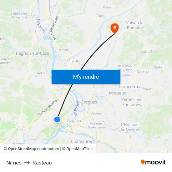 Nîmes to Rasteau map
