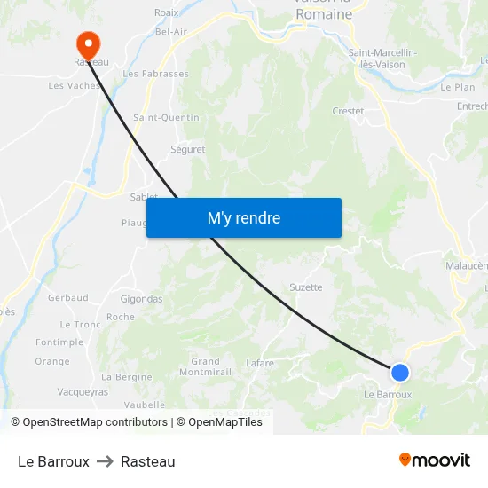 Le Barroux to Rasteau map
