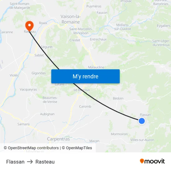 Flassan to Rasteau map