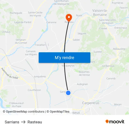 Sarrians to Rasteau map