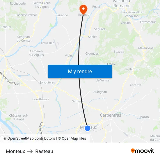 Monteux to Rasteau map