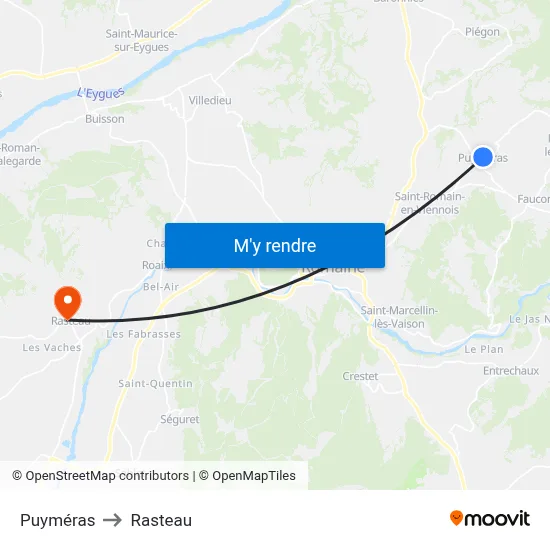 Puyméras to Rasteau map
