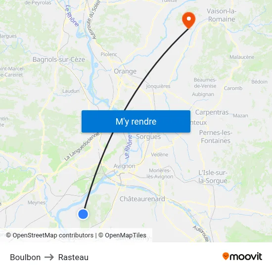 Boulbon to Rasteau map