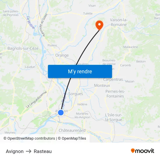 Avignon to Rasteau map