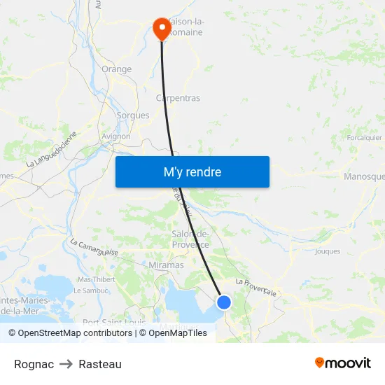Rognac to Rasteau map