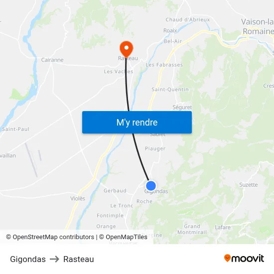 Gigondas to Rasteau map
