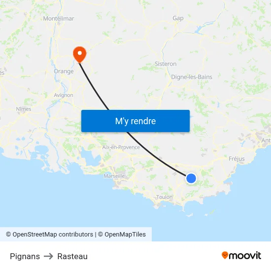Pignans to Rasteau map