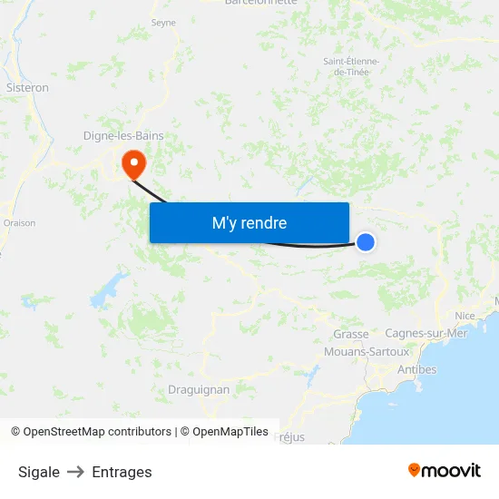 Sigale to Entrages map