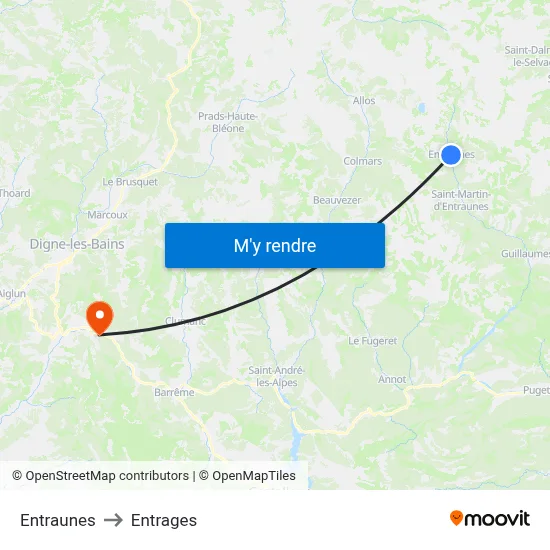Entraunes to Entrages map