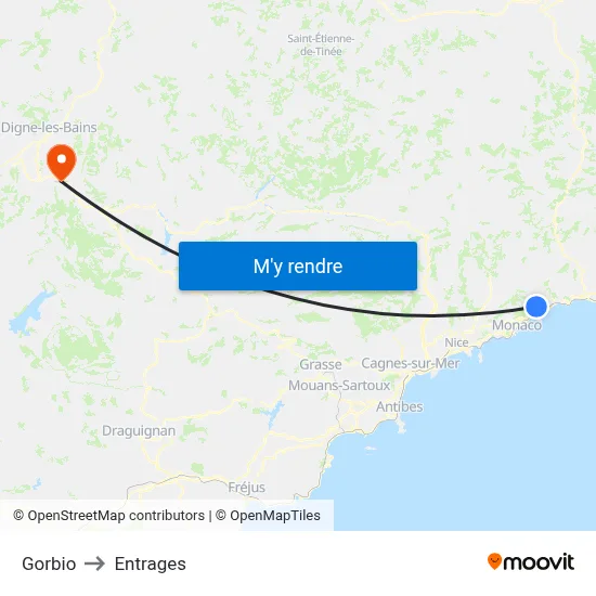 Gorbio to Entrages map
