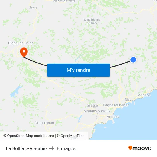 La Bollène-Vésubie to Entrages map