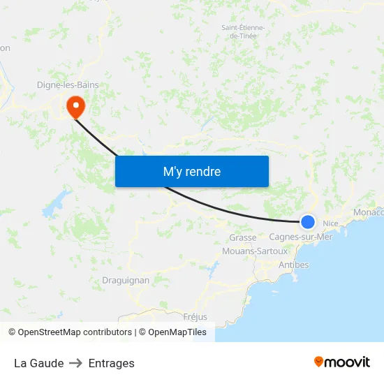 La Gaude to Entrages map