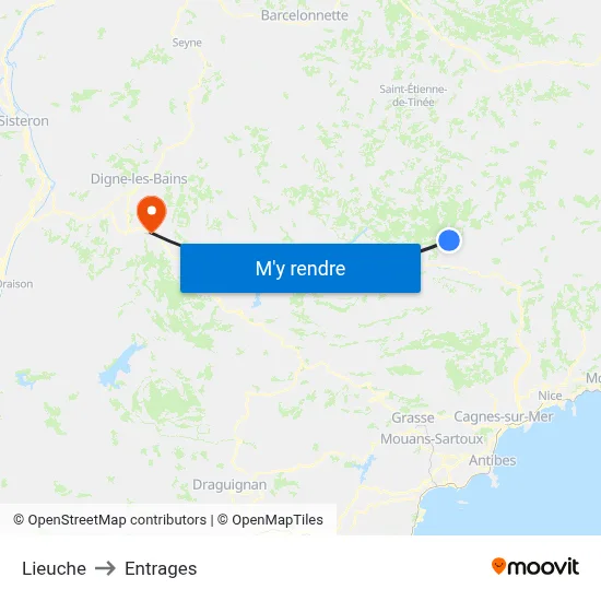 Lieuche to Entrages map