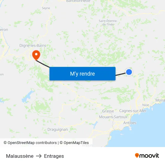 Malaussène to Entrages map