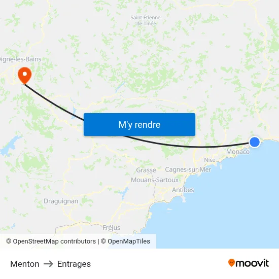 Menton to Entrages map