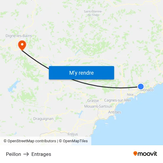 Peillon to Entrages map