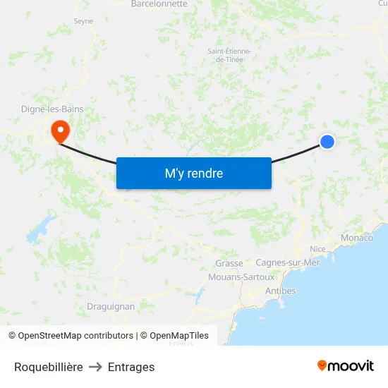 Roquebillière to Entrages map