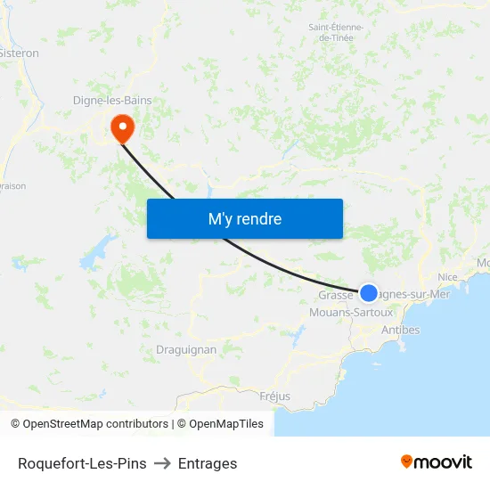 Roquefort-Les-Pins to Entrages map