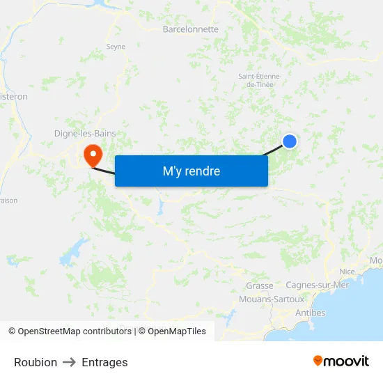 Roubion to Entrages map