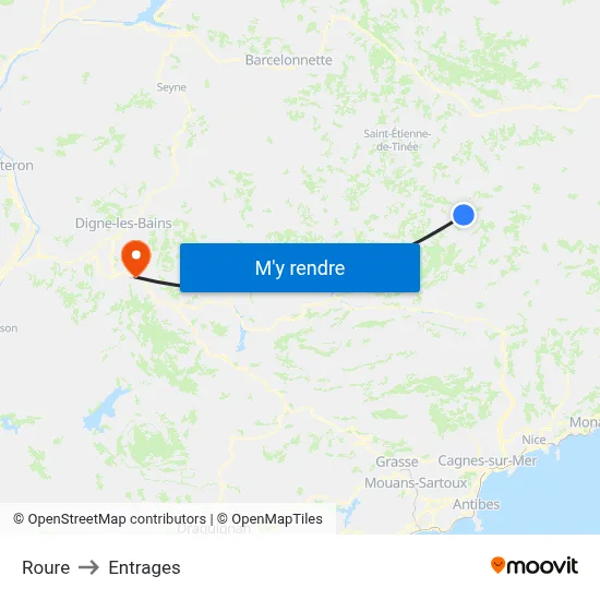 Roure to Entrages map