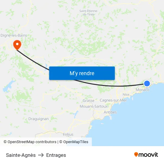 Sainte-Agnès to Entrages map