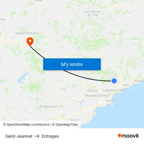 Saint-Jeannet to Entrages map